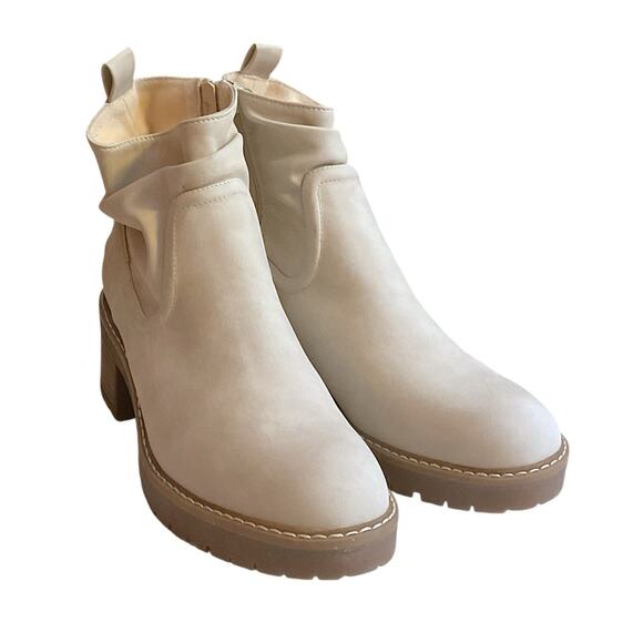 Bullboxer B-52 Beige Luge Sole Ankle Booties Women's 9M Chunky Heel Side Zip - Picture 7 of 11